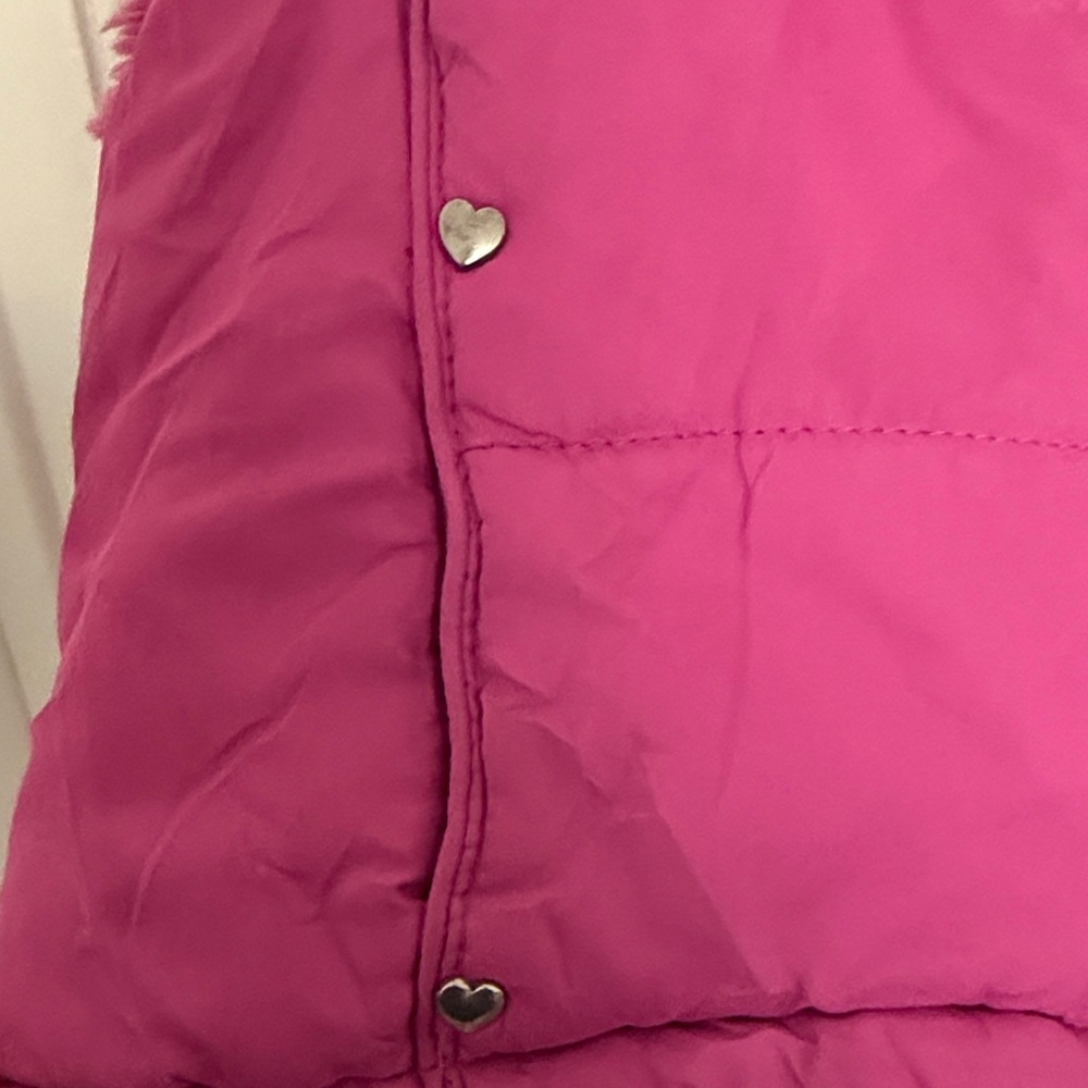 Girls' Magenta Puffer Vest with Hood Pom-Poms - Picture 5 of 7